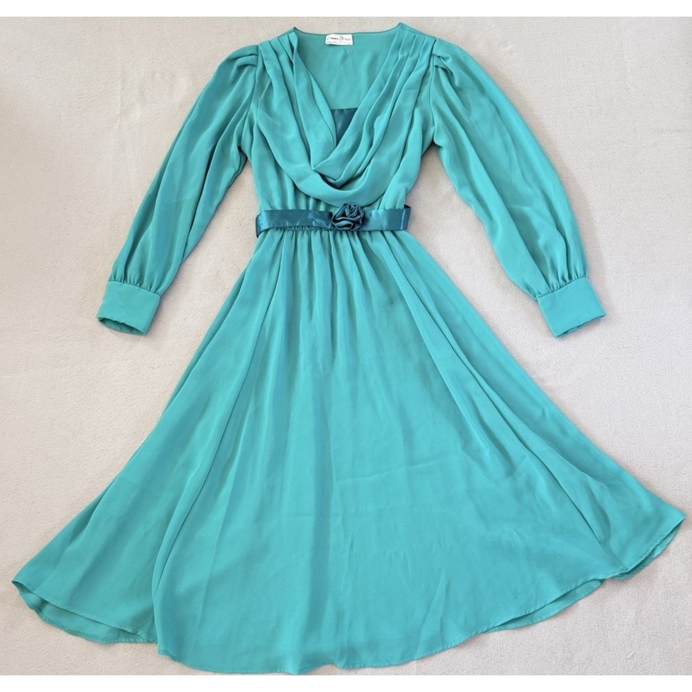 Vintage Emma Domb California Teal Chiffon Romantic Whimsigoth Party Dress Small - Picture 2 of 15